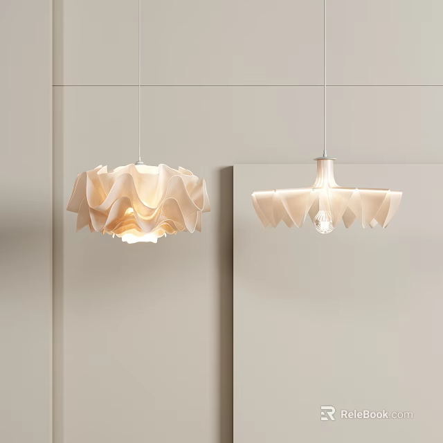 Modern Pendant Lights With Pleated Design And Soft White Shade For Contemporary Interior Decor 3d model 