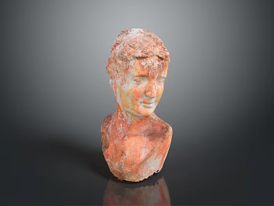 Ancient Style Game Character Bust Sculpture with Weathered Texture and Brown Tones 3d model