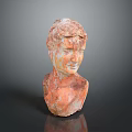 Ancient Style Game Character Bust Sculpture with Weathered Texture and Brown Tones