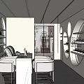 Beauty Salon Interior Design With White Counter Orange Chairs Arched Shelves And Beauty Products