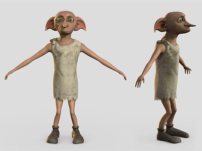 Elf Character Creature With Big Ears And Tattered Dress Shown In Different Angles 3d model