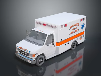 Toy Ambulance Model With White Body Orange Stripes And Red Emergency Lights 3d model