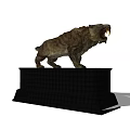 Realistic Reptile Statue With Open Mouth Standing On Black Decorative Pedestal