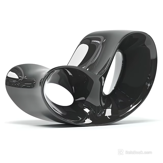 Modern Black Glossy Sculptural Lounge Chair With Hollow Design 3d model 