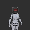 White Humanoid Robot With Cat Ear Monitor P.O. Screen And Black Line Details