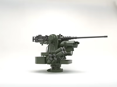 Military Green Heavy Duty Automatic Cannon Weapon With Long Barrel And Mechanical Mount 3d model
