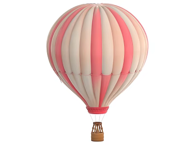 Pink and White Striped Hot Air Balloon with Traditional Wicker Basket Design 3d model