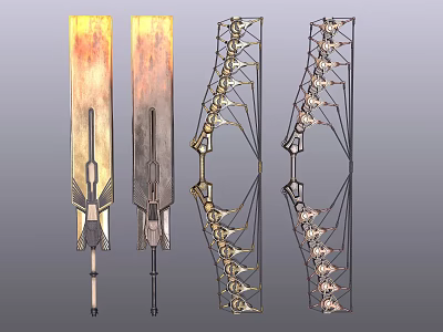 Ancient Weapons With Intricate Metal Structures And Decorative Symmetrical Patterns 3d model