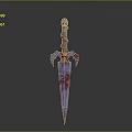 Detailed Bloodstained Ornate Sword With Twisted Hilt And Gemstone Accent
