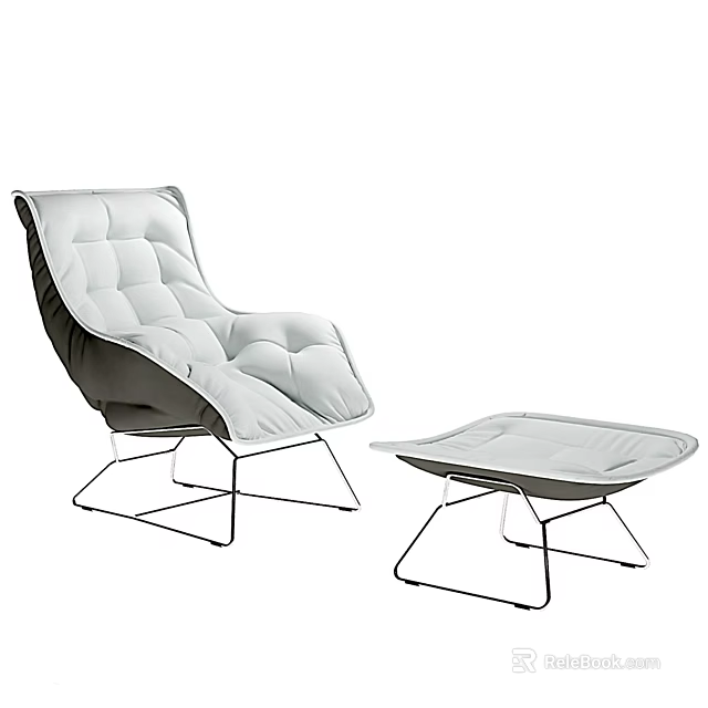 Modern White Padded Massage Chair With Ottoman And Metal Frame Design 3d model 