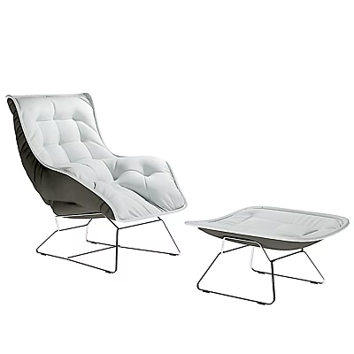 Modern White Padded Massage Chair With Ottoman And Metal Frame Design 3d model