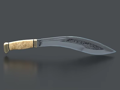 Traditional Decorative Knife With Engraved Silver Blade Ivory Handle And Golden Accents 3d model