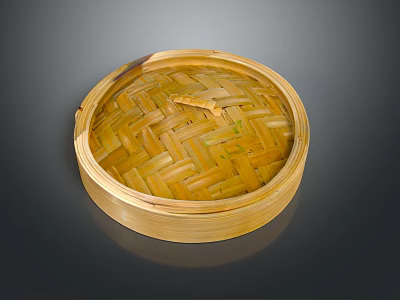 Round Bamboo Steamer with Woven Lid for Household Daily Cooking Use 3d model