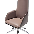 Brown Leather Office Chair With Ergonomic Design Armrests And Metal Base Wheels