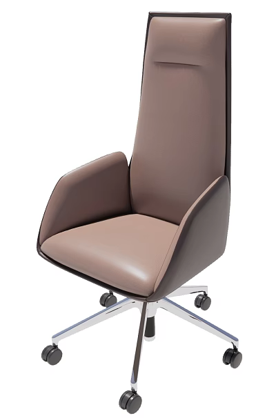 Brown Leather Office Chair With Ergonomic Design Armrests And Metal Base Wheels 3d model