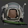 Vintage Diving Helmet With Transparent Visor Green Rim And Metal Components