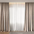 Sheer White And Thick Beige Layered Curtains In Modern Room Interior