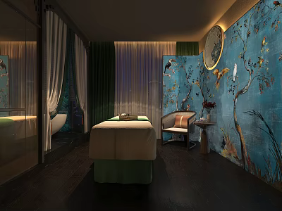 Elegant SPA Sauna Room With Massage Bed Decorative Wall And Ambient Lighting 3d model