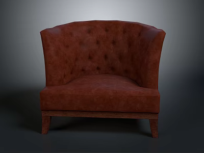 Brown Tufted Single Sofa with Curved Armrest and Wooden Legs for Living Room 3d model