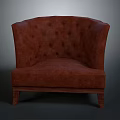 Brown Tufted Single Sofa with Curved Armrest and Wooden Legs for Living Room