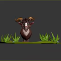 Cute Brown Goat Standing on Green Grass with Stones and Small Plants