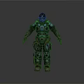 Humanoid Mechanical Character In Blue Black Armor With Helmet And Gear