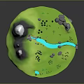 Cartoon Floating Island Scene With Green Grass Mountains River And Waterfall