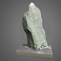 Natural Textured Stone With Green Moss Standing On Solid Wooden Base 3d model