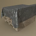 Wooden Table Covered With Stone Texture Cloth And Natural Design Elements 3d model