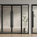 Black Framed Glass Sliding Doors Indoor Scene With Wooden Floor And Potted Plant
