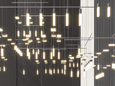 Contemporary Hanging Chandeliers With Modern Design And Warm Light In Interior Space 3d model