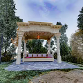 Classical Stone Gazebo With Columns Surrounded By Trees Lawn And Fallen Leaves 3d model