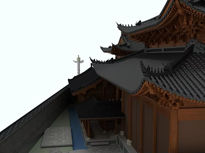 Exquisite Traditional Chinese Ancient Wooden Palace Building With Elegant Black Tile Flying Eaves Design 3d model