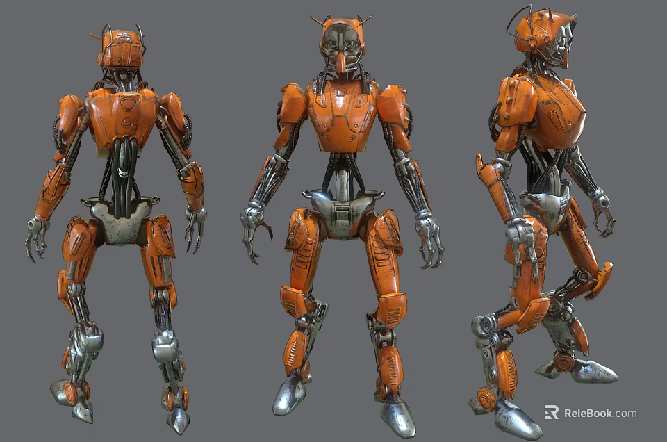 Orange Robot Game Movie Character with Mechanical Design and 3D Model Display from Multiple Angles 3d model 