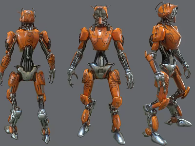 Orange Robot Game Movie Character with Mechanical Design and 3D Model Display from Multiple Angles 3d model