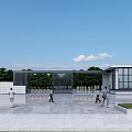 Modern Entrance Gate Design With Open Plaza Pedestrians Steel Frame And Glass Panels