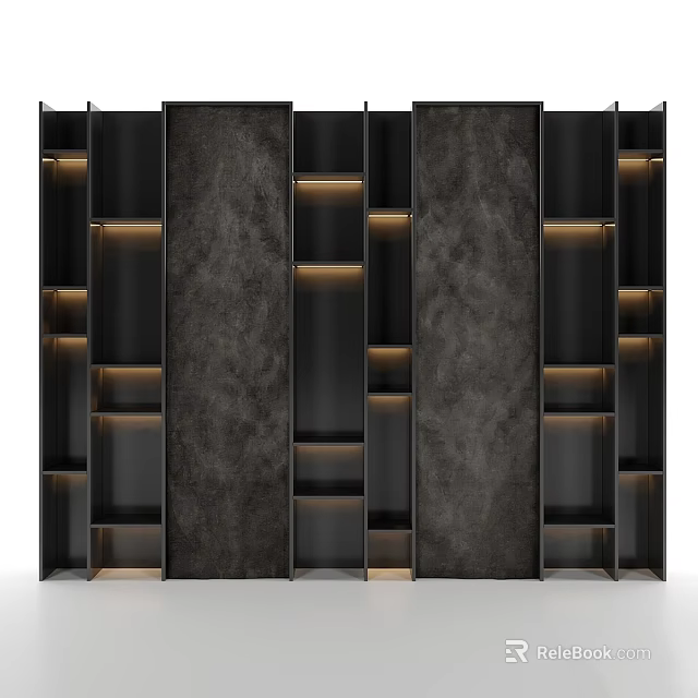 Modern Double Sofa In Dark Gray With Built in Shelves And LED Lighting 3d model 