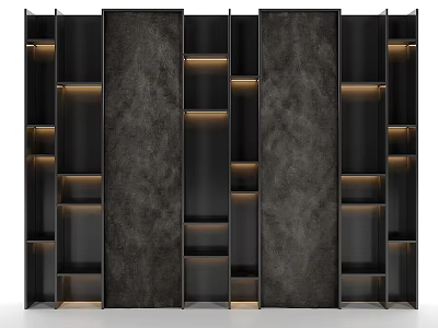 Modern Double Sofa In Dark Gray With Built in Shelves And LED Lighting 3d model