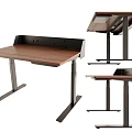 Adjustable Height Study Desk With Wooden Top And Metal Frame Design 3d model
