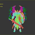 Red Winged Fantasy Warrior 3D Model With Golden Armor Shield And Sword