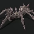 Monstrous Spider Like Creature with Spiky Legs and Menacing Grayish White Appearance on Dark Background