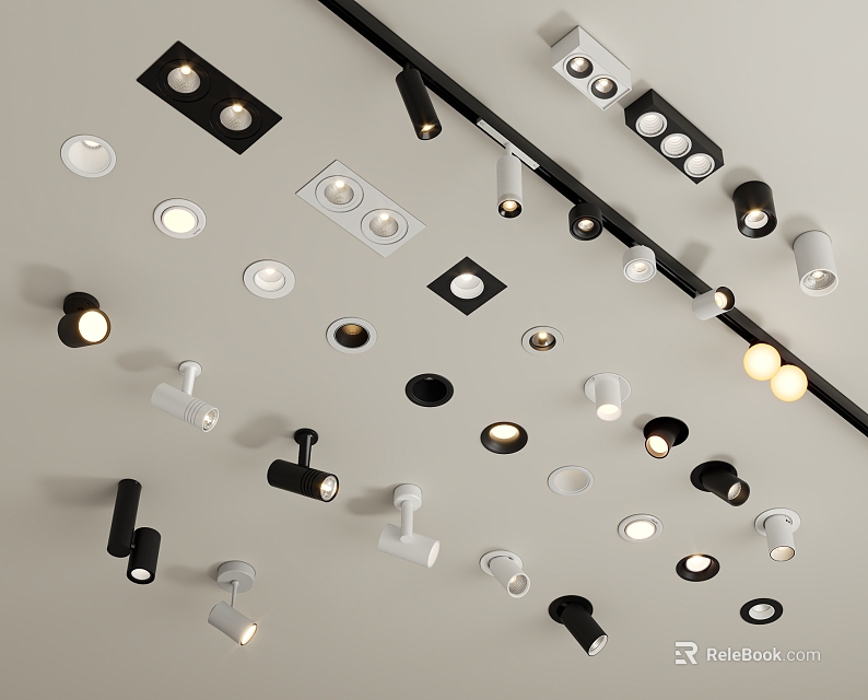 Various Styles of Downlights and Spotlights in Black and White for Indoor Ceiling Lighting 3d model 