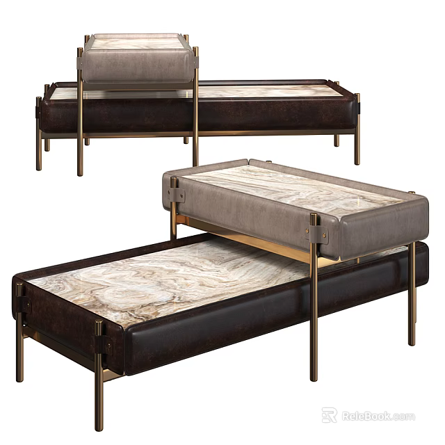 Elegant Modern Coffee Table With Marble Top Metal Frame And Leather Accents 3d model 