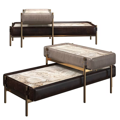 Elegant Modern Coffee Table With Marble Top Metal Frame And Leather Accents 3d model