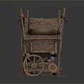 Vintage Wooden Cart Stall With Canopy Roof Wheels And Fresh Fruits