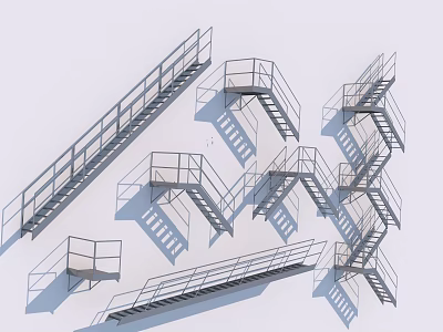 Modern Metal Staircase Designs with Railings and Various Shadow Effects 3d model
