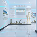 Modern Elevator Corridor Interior With Sleek Floor Blue Accent Lights And Display Cabinets 3d model