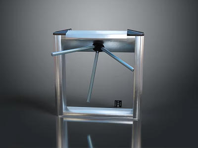 Stainless Steel Turnstile With Square Frame Black Top And Three Silver Bars 3d model