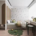 Modern Tatami Bedroom Interior With Patterned Walls Soft Pillows And Cozy Blankets