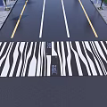 Road Facilities With Zebra Crossing Yield To Pedestrians Text Lane Lines Street Lamps And Sidewalks